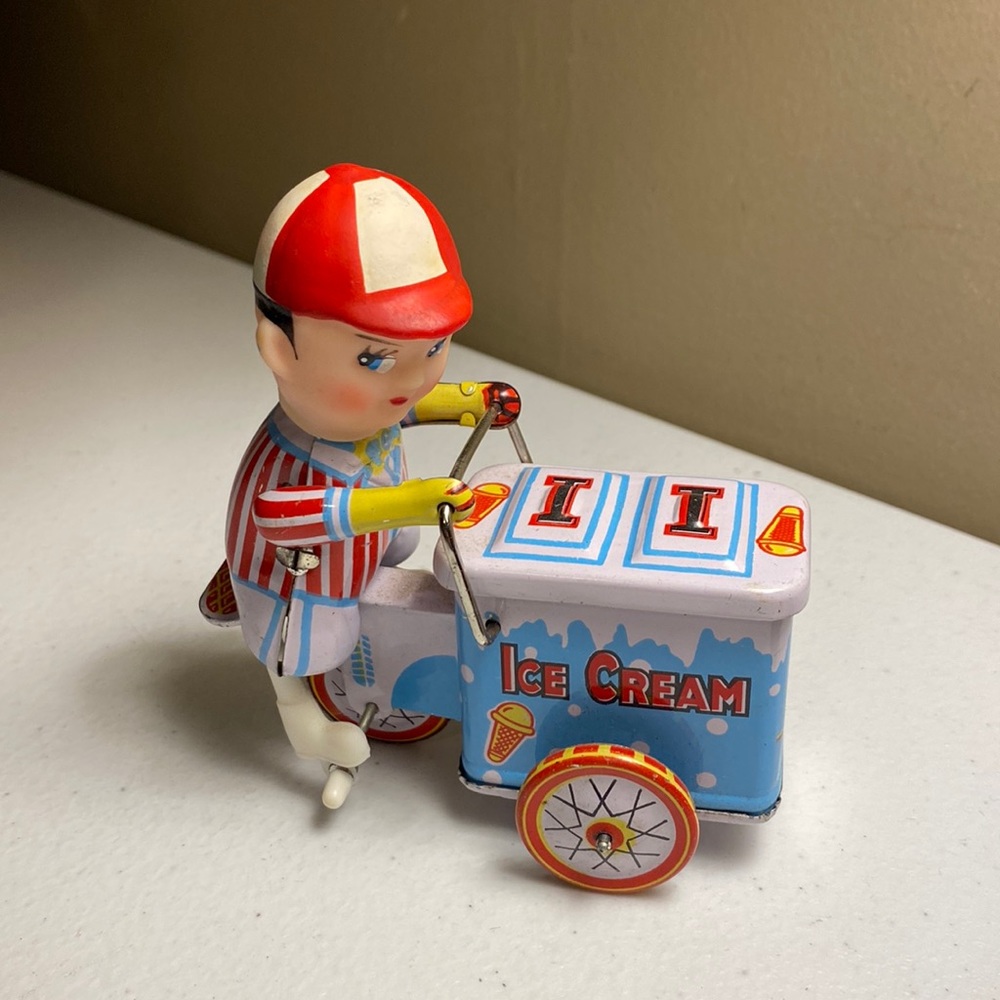Vintage Tin Ice Cream Vendor Wind-Up Toy